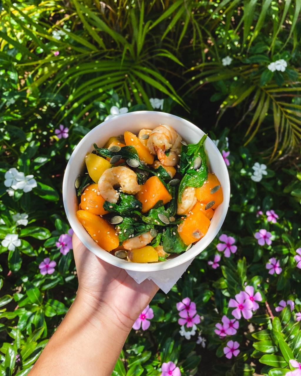 Patates douces, crevettes et&nbsp;épinards
